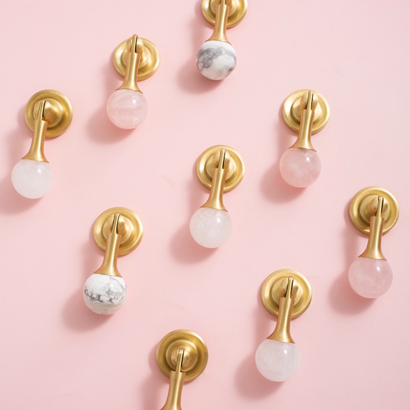 Furniture Hardware Drop Pulls - 화이트 크리스탈 볼+황동 가구 손잡이 찬장